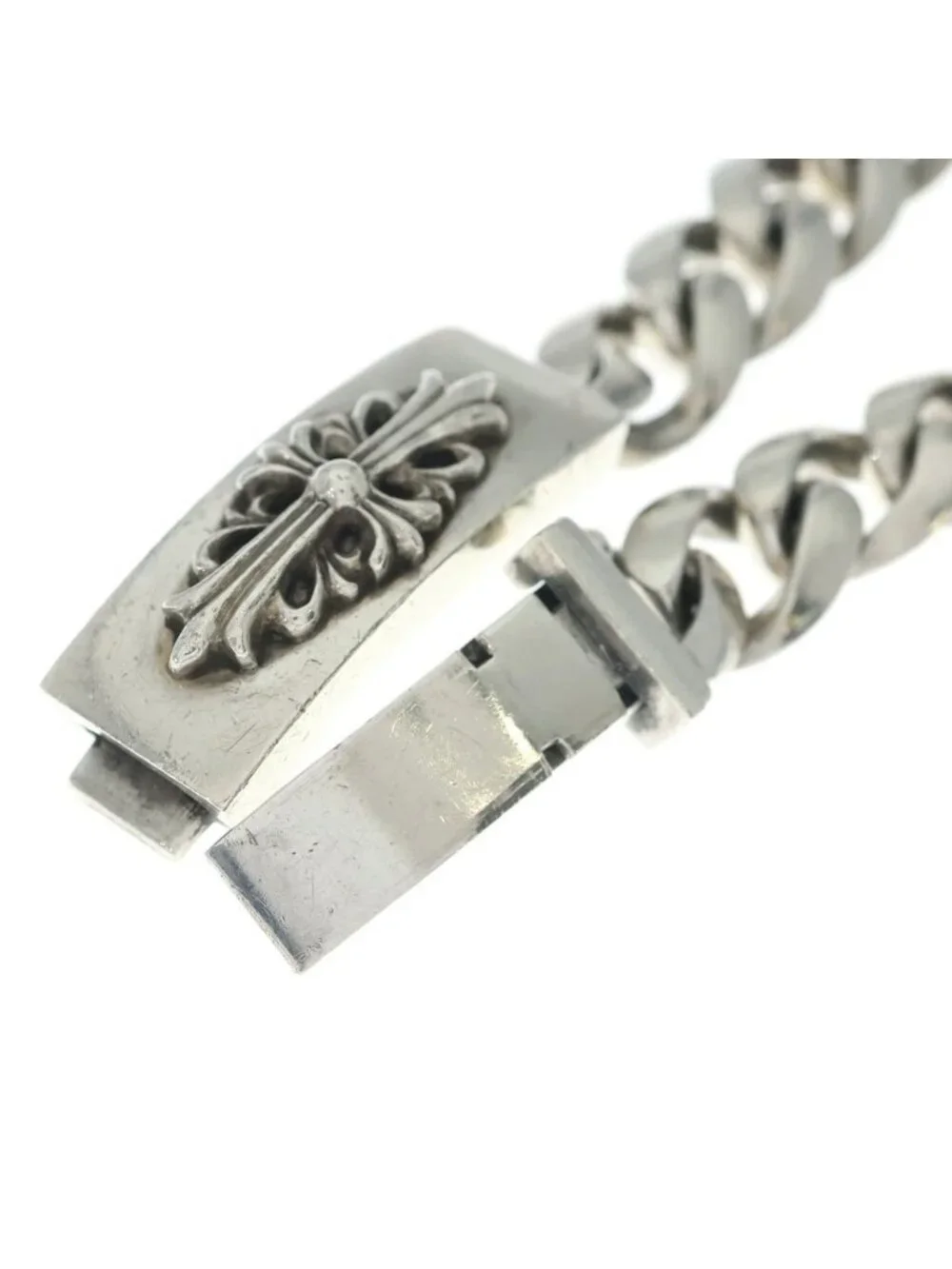 Chrome Hearts ID Floral Crs Cross ID Classic Link Bracelet 13 Silver